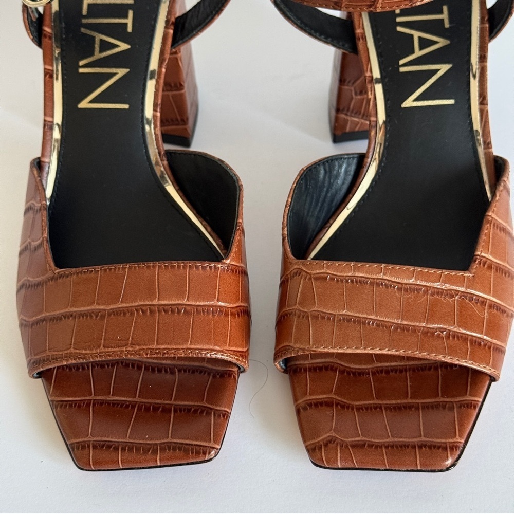 Deltan Crocodile Print Women's Block Heel Open Toe Sandals Size 6.5 - Picture 3 of 10